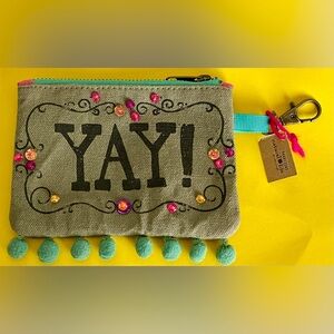 Natural Life Colorful 'YAY!' Canvas Pouch with clip and ID Holder